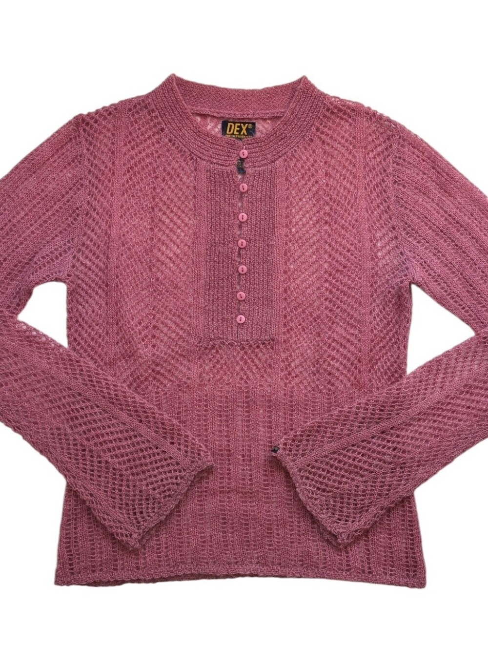 Vintage Mohair Open Knit Dusty Rose Bell Sleeve Sweater